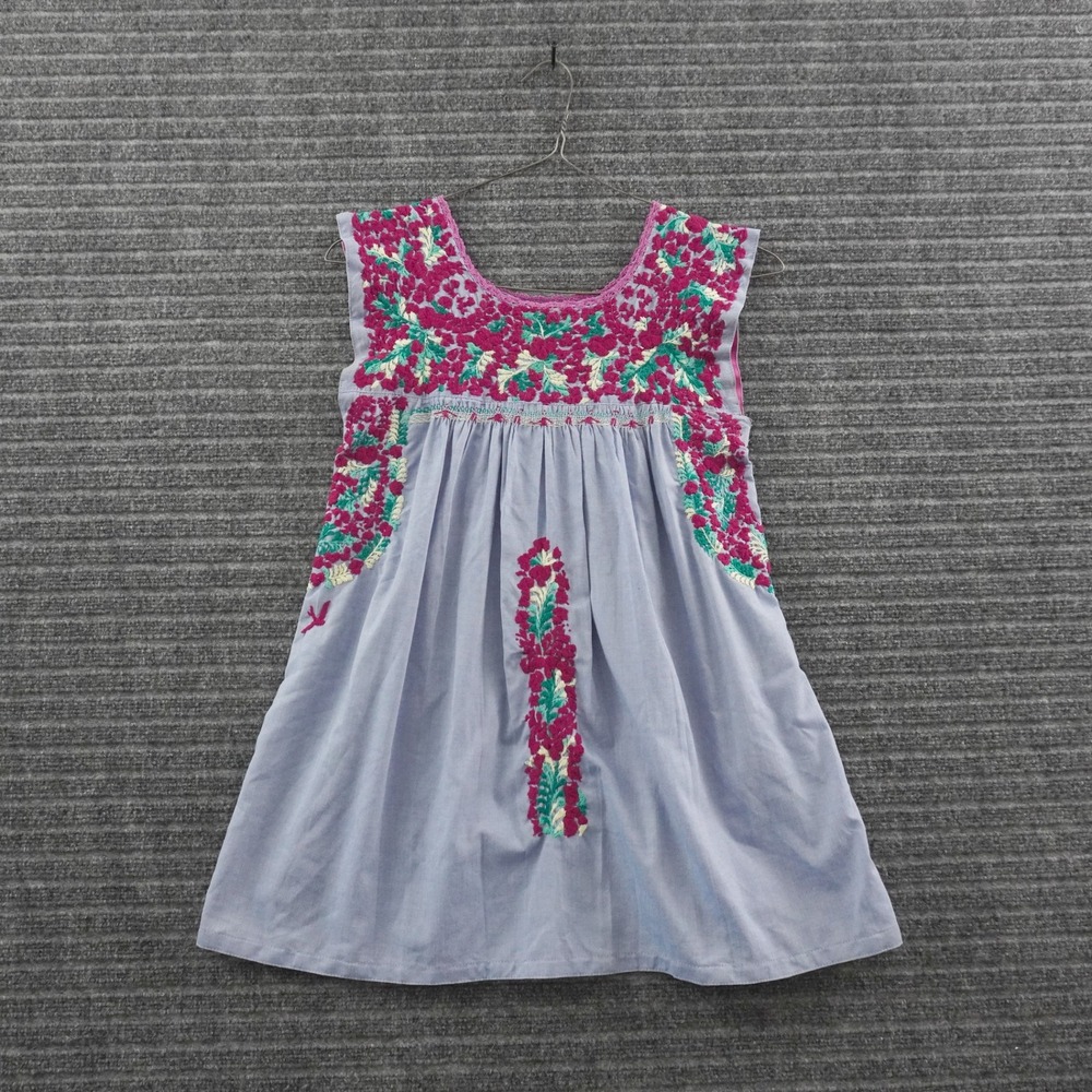 Mi Golondrina Embroidered Sleeveless Top Womens Size S Blue Floral Mexico
